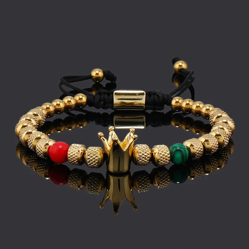 Elegant Luxury Crown Charm Bracelet - Unisex Stainless Steel Beads Jewelry for Couples