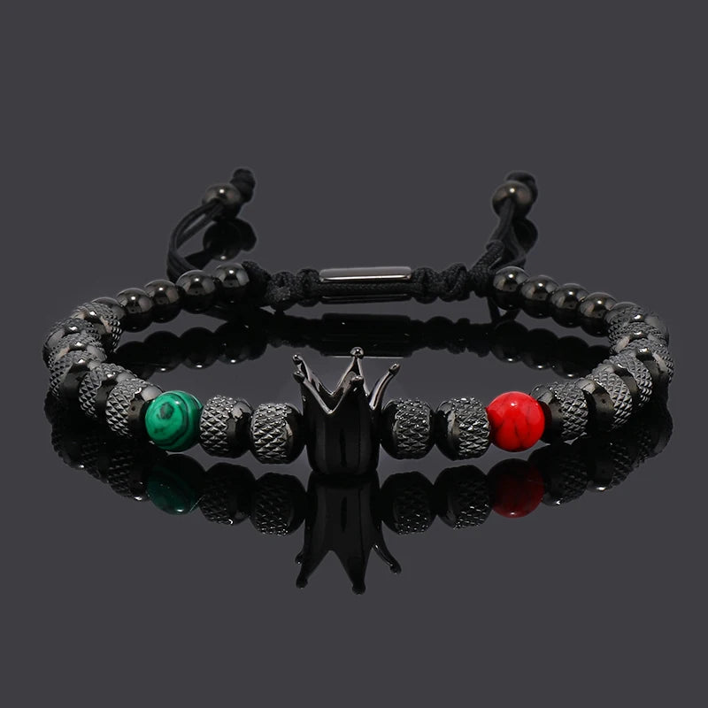 Elegant Luxury Crown Charm Bracelet - Unisex Stainless Steel Beads Jewelry for Couples