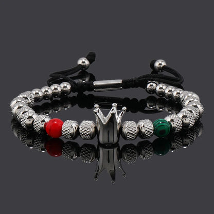 Elegant Luxury Crown Charm Bracelet - Unisex Stainless Steel Beads Jewelry for Couples