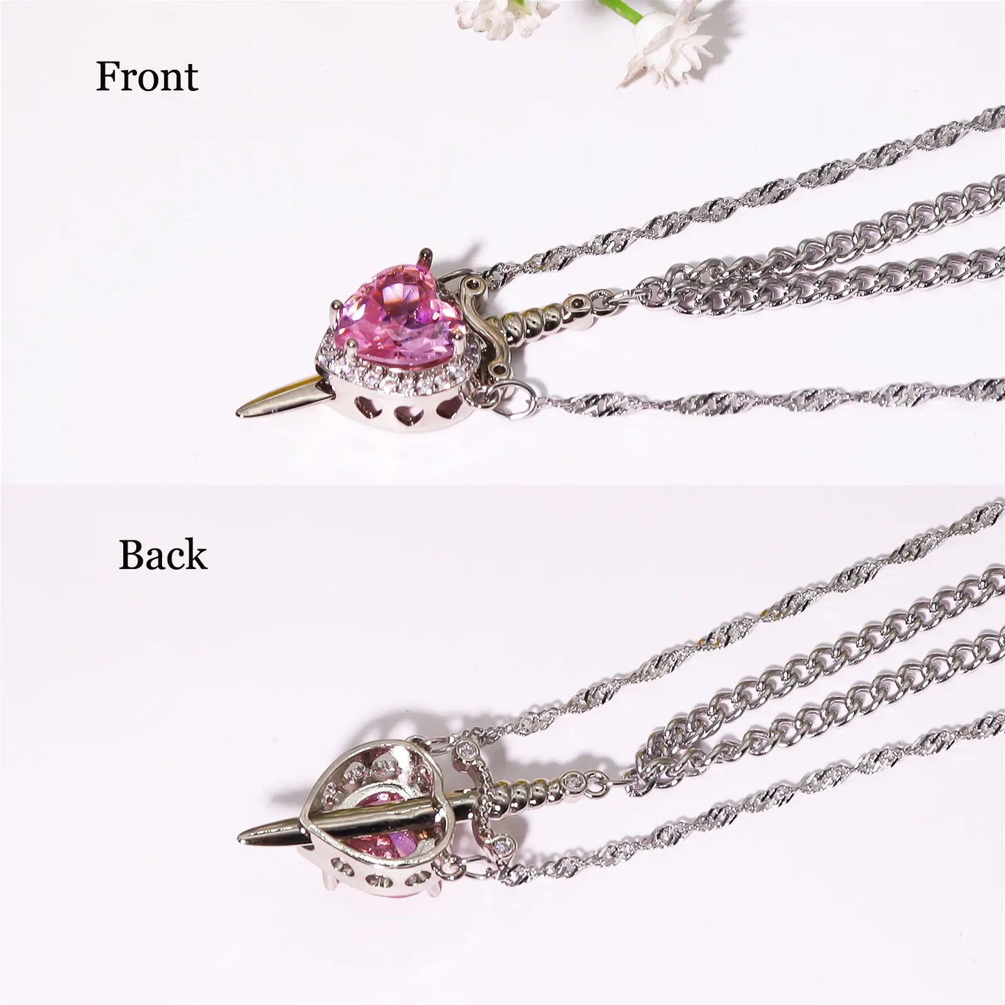 Romantic Heart and Sword Necklace Set for Couples - Stylish Stainless Steel Twist Chain Matching Jewelry for Anniversaries, Birthdays, and Valentine's Day Gifts