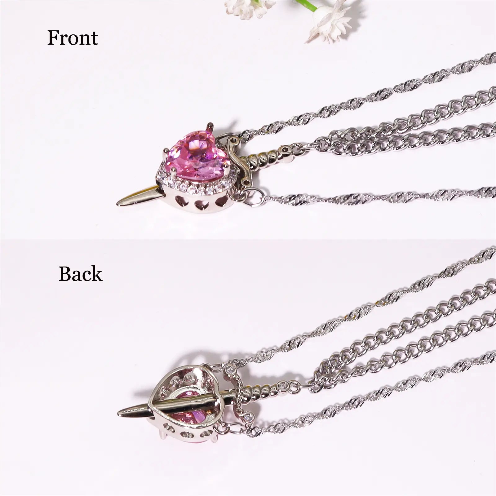 Romantic Heart and Sword Necklace Set for Couples - Stylish Stainless Steel Twist Chain Matching Jewelry for Anniversaries, Birthdays, and Valentine's Day Gifts