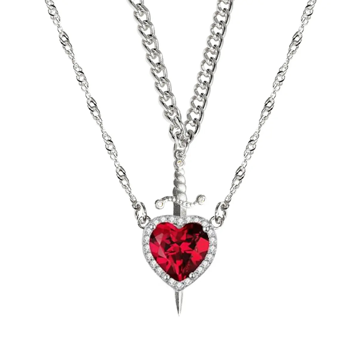 Romantic Heart and Sword Necklace Set for Couples - Stylish Stainless Steel Twist Chain Matching Jewelry for Anniversaries, Birthdays, and Valentine's Day Gifts
