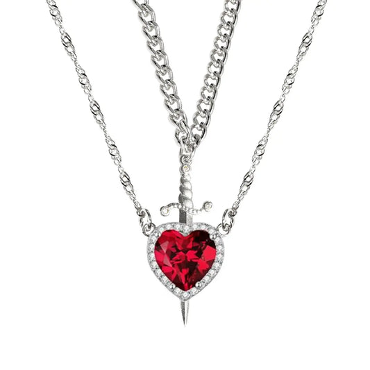 Romantic Heart and Sword Necklace Set for Couples - Stylish Stainless Steel Twist Chain Matching Jewelry for Anniversaries, Birthdays, and Valentine's Day Gifts