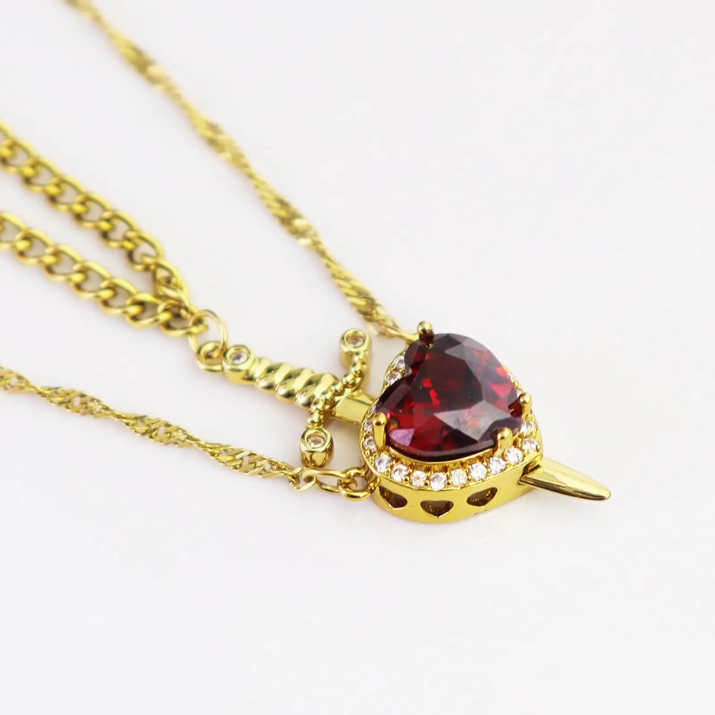 Romantic Heart and Sword Necklace Set for Couples - Stylish Stainless Steel Twist Chain Matching Jewelry for Anniversaries, Birthdays, and Valentine's Day Gifts