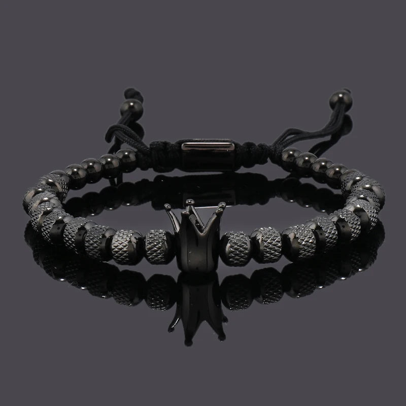 Elegant Luxury Crown Charm Bracelet - Unisex Stainless Steel Beads Jewelry for Couples