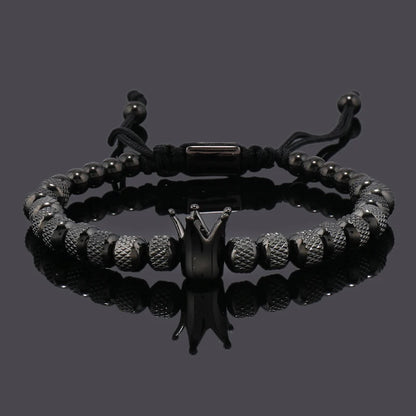 Elegant Luxury Crown Charm Bracelet - Unisex Stainless Steel Beads Jewelry for Couples