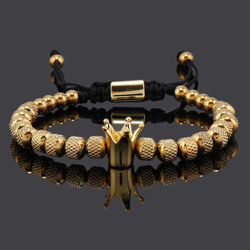 Elegant Luxury Crown Charm Bracelet - Unisex Stainless Steel Beads Jewelry for Couples