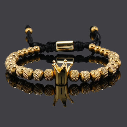 Elegant Luxury Crown Charm Bracelet - Unisex Stainless Steel Beads Jewelry for Couples