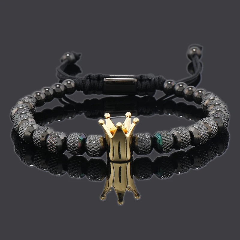Elegant Luxury Crown Charm Bracelet - Unisex Stainless Steel Beads Jewelry for Couples