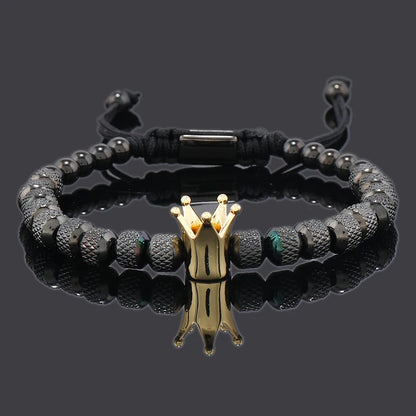 Elegant Luxury Crown Charm Bracelet - Unisex Stainless Steel Beads Jewelry for Couples