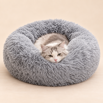 Pet Cozy Faux Fur Calming Donut Bed for Pets