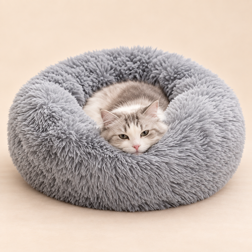 Pet Cozy Faux Fur Calming Donut Bed for Pets