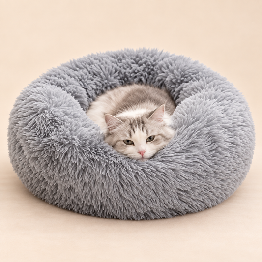 Pet Cozy Faux Fur Calming Donut Bed for Pets
