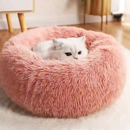 Cozy Striped Plush Round Bed for Dogs & Cats