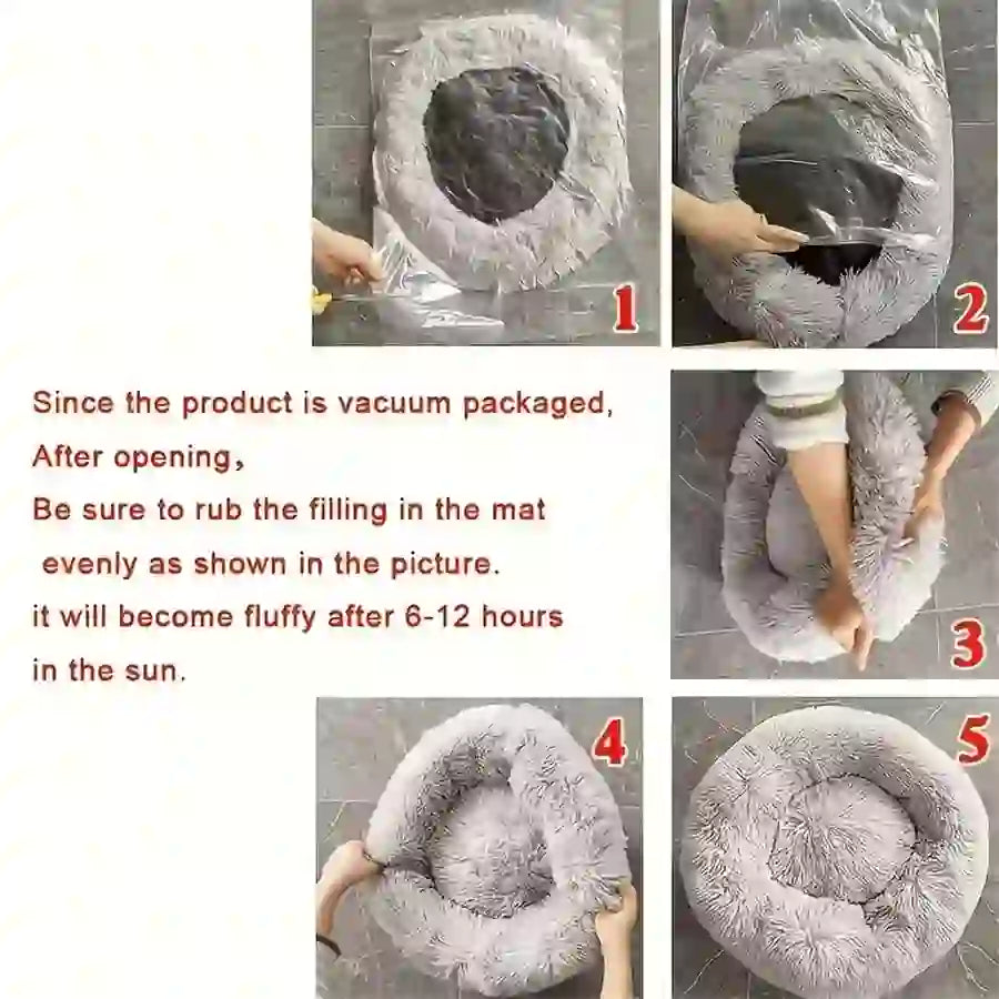 Pet Cozy Faux Fur Calming Donut Bed for Pets