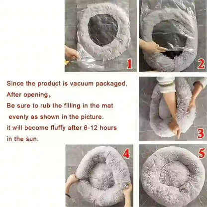 Pet Cozy Faux Fur Calming Donut Bed for Pets