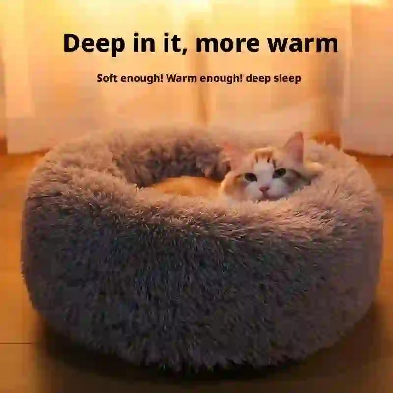 Cozy Faux Fur Calming Round Bed for Pets