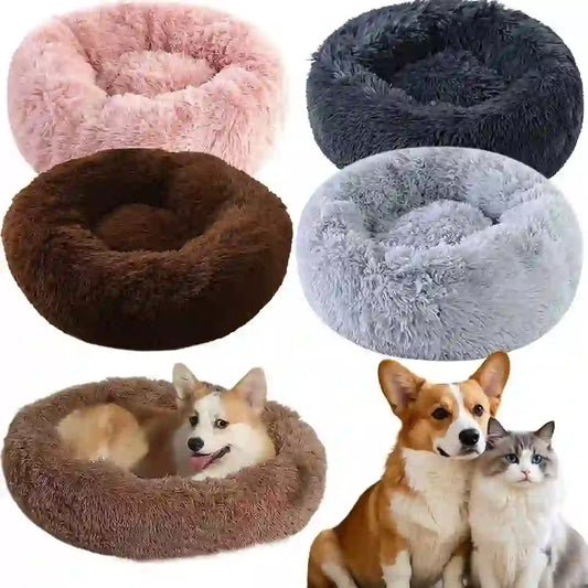 Cozy Faux Fur Calming Round Bed for Pets