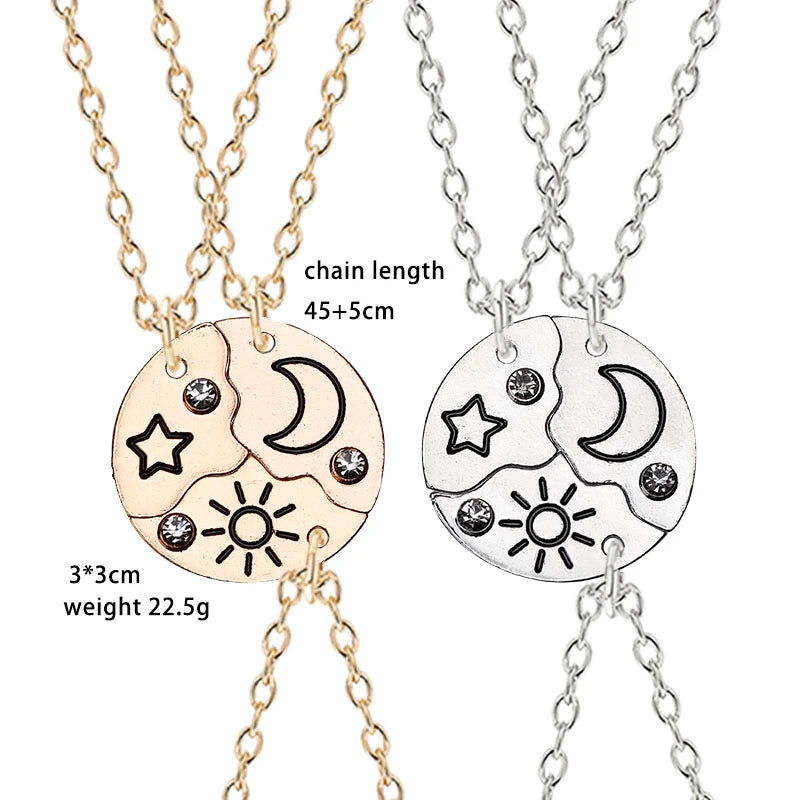 Stunning 3-Piece Zircon Sun Star Moon Pendant Necklace Set - Perfect Friendship Gift for Women