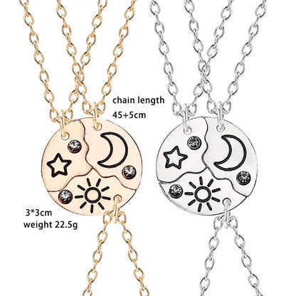 Stunning 3-Piece Zircon Sun Star Moon Pendant Necklace Set - Perfect Friendship Gift for Women