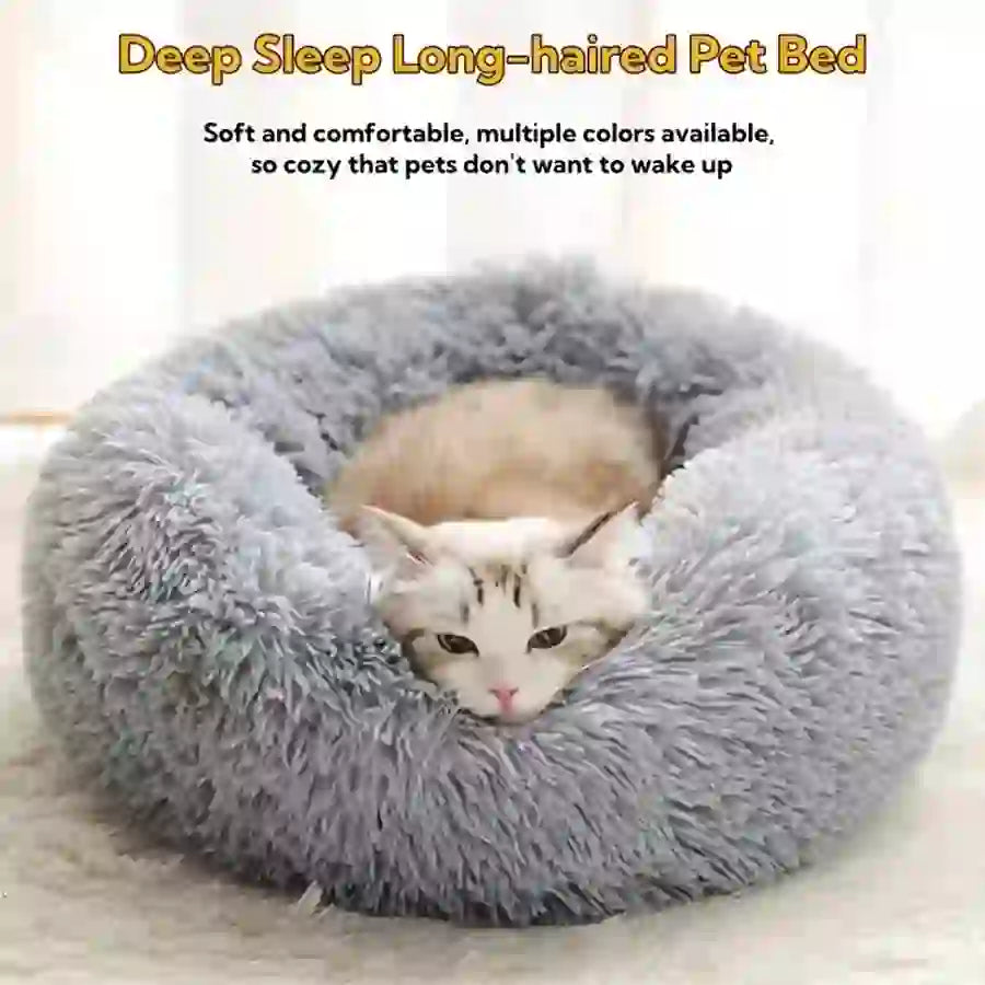 Pet Cozy Faux Fur Calming Donut Bed for Pets