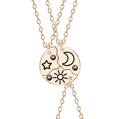 Stunning 3-Piece Zircon Sun Star Moon Pendant Necklace Set - Perfect Friendship Gift for Women