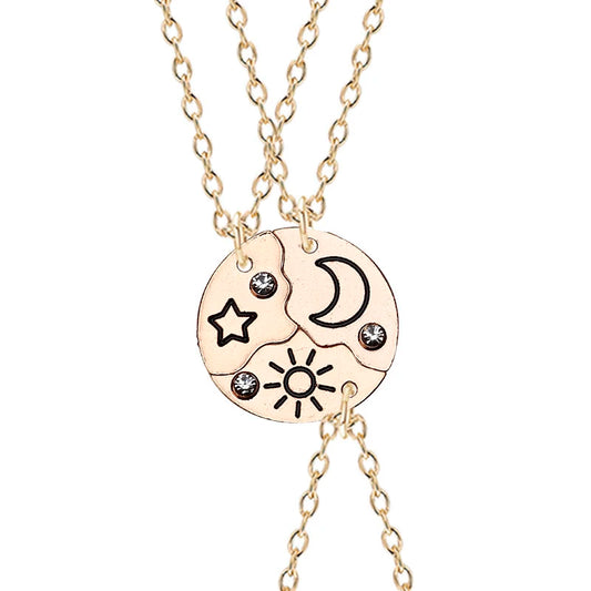 Stunning 3-Piece Zircon Sun Star Moon Pendant Necklace Set - Perfect Friendship Gift for Women