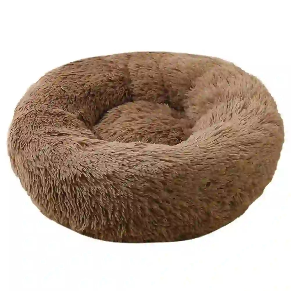 Cozy Faux Fur Calming Round Bed for Pets