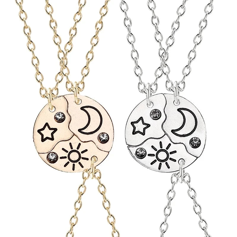 Stunning 3-Piece Zircon Sun Star Moon Pendant Necklace Set - Perfect Friendship Gift for Women