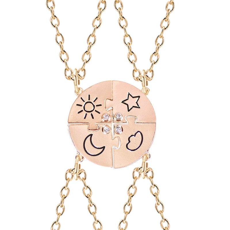 Stunning 3-Piece Zircon Sun Star Moon Pendant Necklace Set - Perfect Friendship Gift for Women