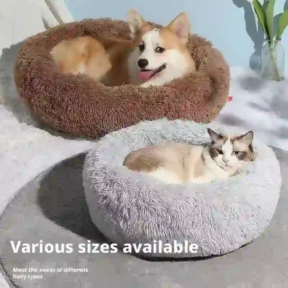 Cozy Faux Fur Calming Round Bed for Pets