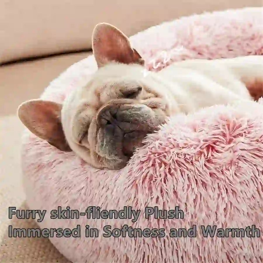 Pet Cozy Faux Fur Calming Donut Bed for Pets