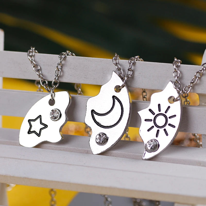 Stunning 3-Piece Zircon Sun Star Moon Pendant Necklace Set - Perfect Friendship Gift for Women
