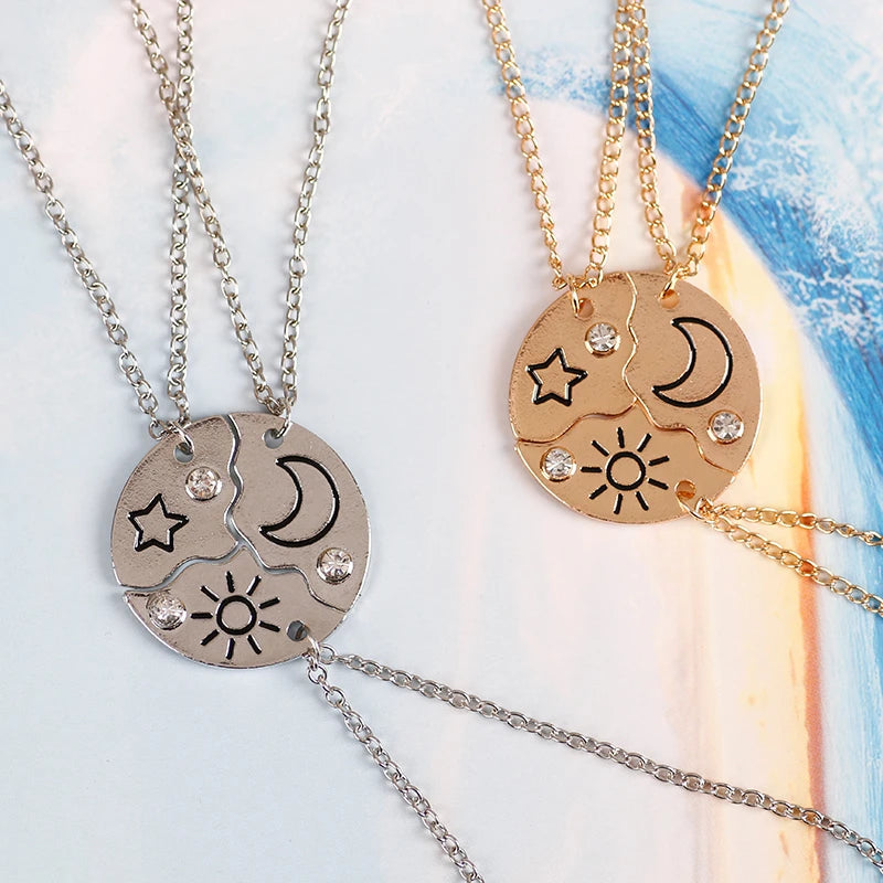 Stunning 3-Piece Zircon Sun Star Moon Pendant Necklace Set - Perfect Friendship Gift for Women