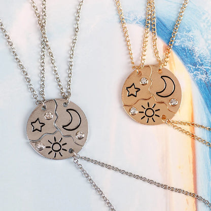 Stunning 3-Piece Zircon Sun Star Moon Pendant Necklace Set - Perfect Friendship Gift for Women