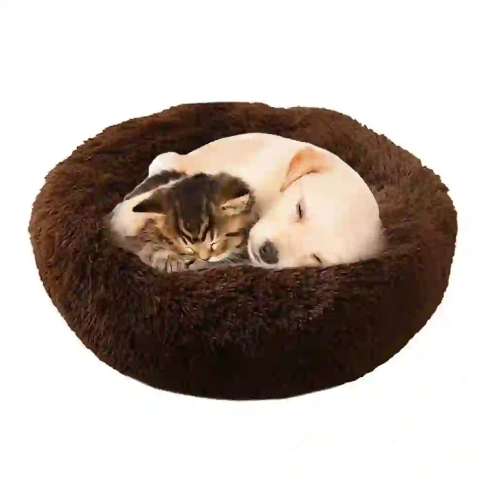 Cozy Faux Fur Calming Round Bed for Pets