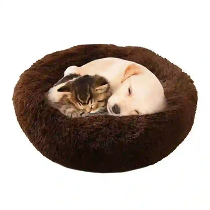 Cozy Faux Fur Calming Round Bed for Pets