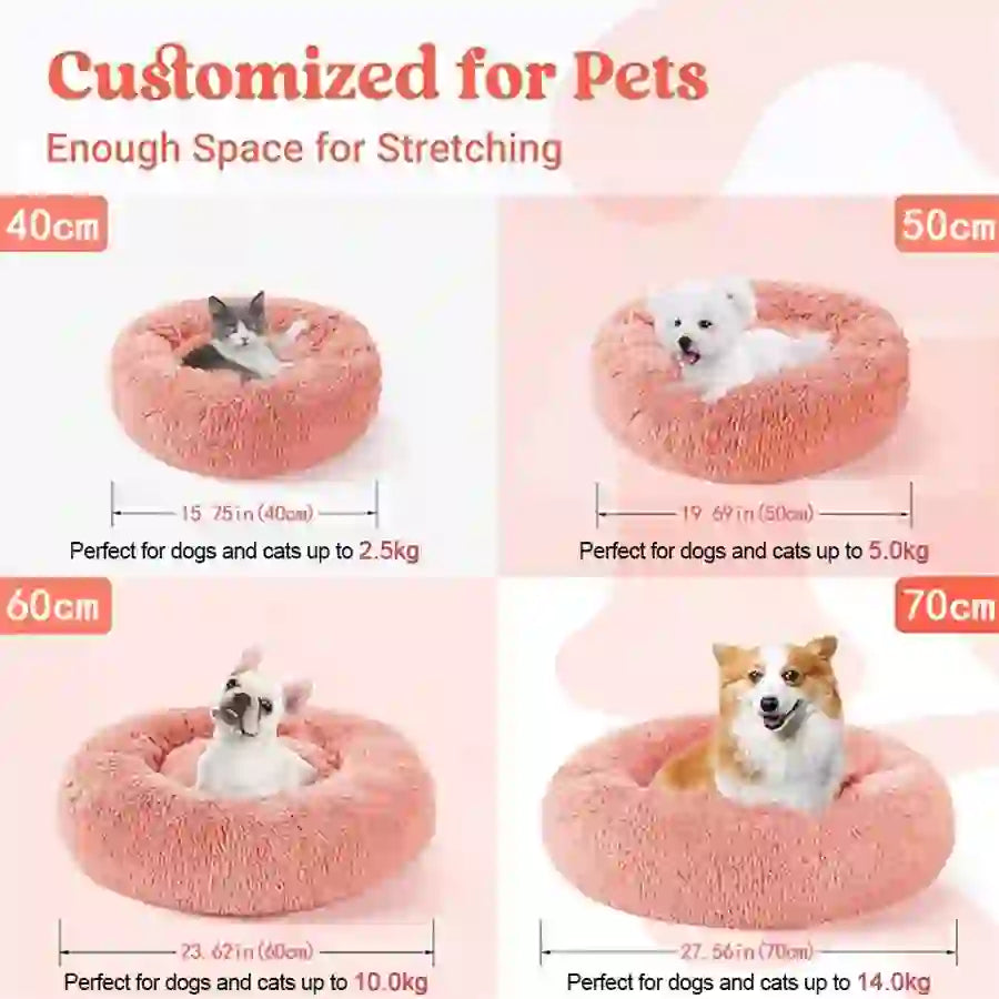Pet Cozy Faux Fur Calming Donut Bed for Pets