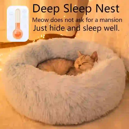 Cozy Striped Plush Round Bed for Dogs & Cats