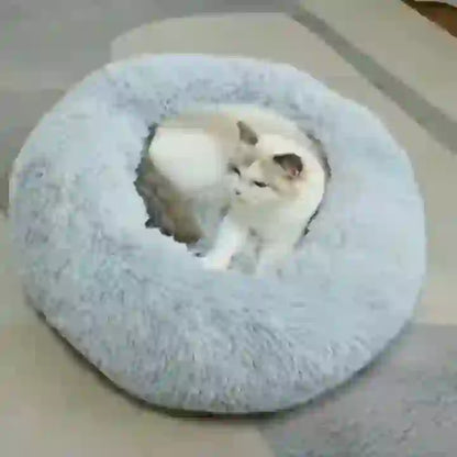 Cozy Striped Plush Round Bed for Dogs & Cats