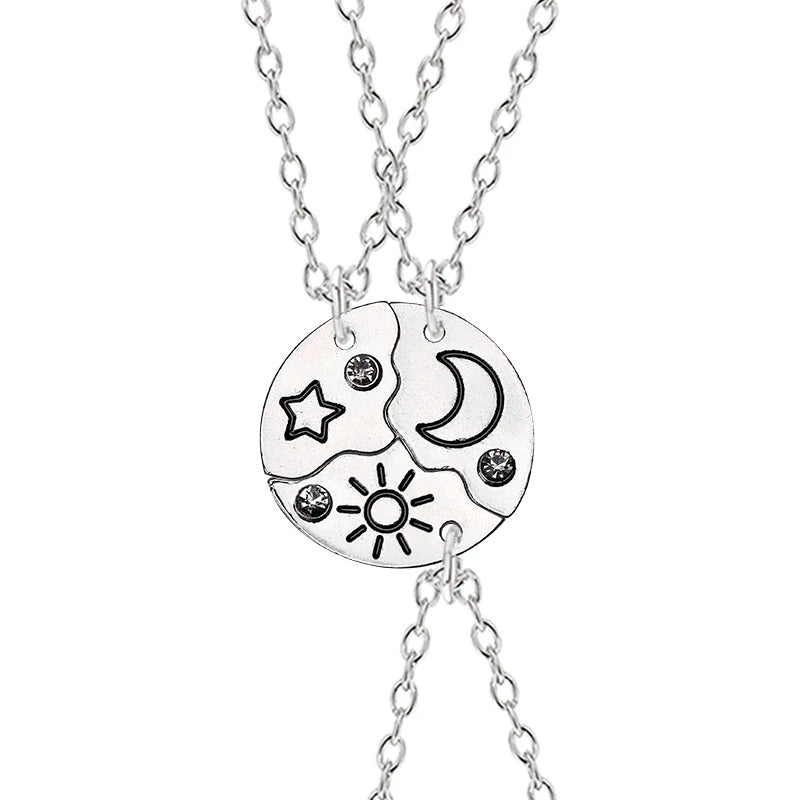 Stunning 3-Piece Zircon Sun Star Moon Pendant Necklace Set - Perfect Friendship Gift for Women