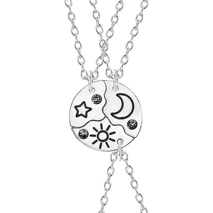 Stunning 3-Piece Zircon Sun Star Moon Pendant Necklace Set - Perfect Friendship Gift for Women