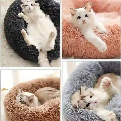 Cozy Striped Plush Round Bed for Dogs & Cats