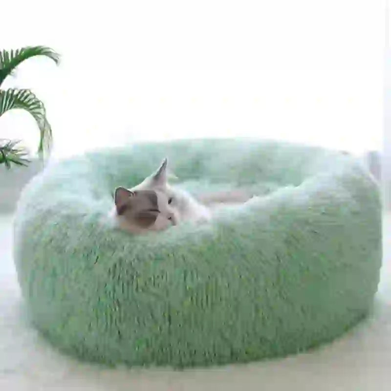 Cozy Striped Plush Round Bed for Dogs & Cats