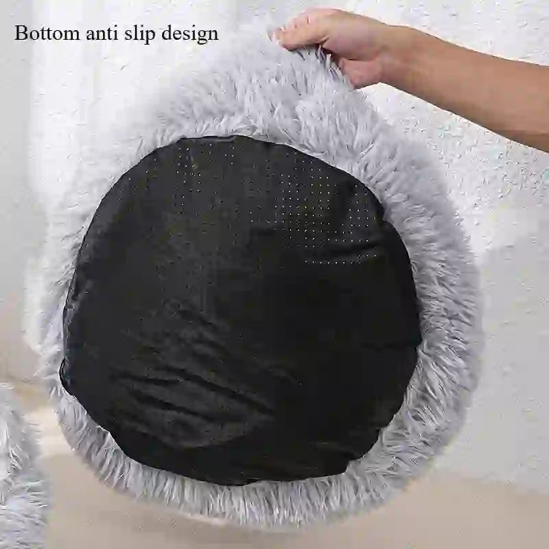 Cozy Striped Plush Round Bed for Dogs & Cats