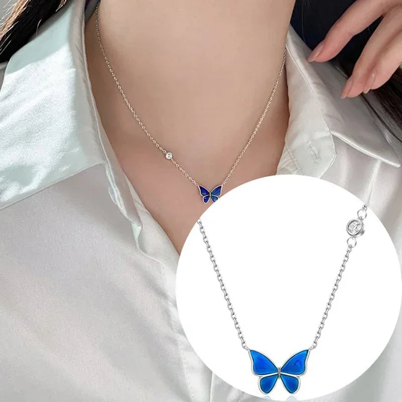 Elevate Your Style with the 2024 Color-Changing Butterfly Pendant Necklace - Mood Tracker in Stainless Steel for Women