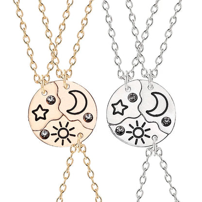 Stunning 3-Piece Zircon Sun Star Moon Pendant Necklace Set - Perfect Friendship Gift for Women