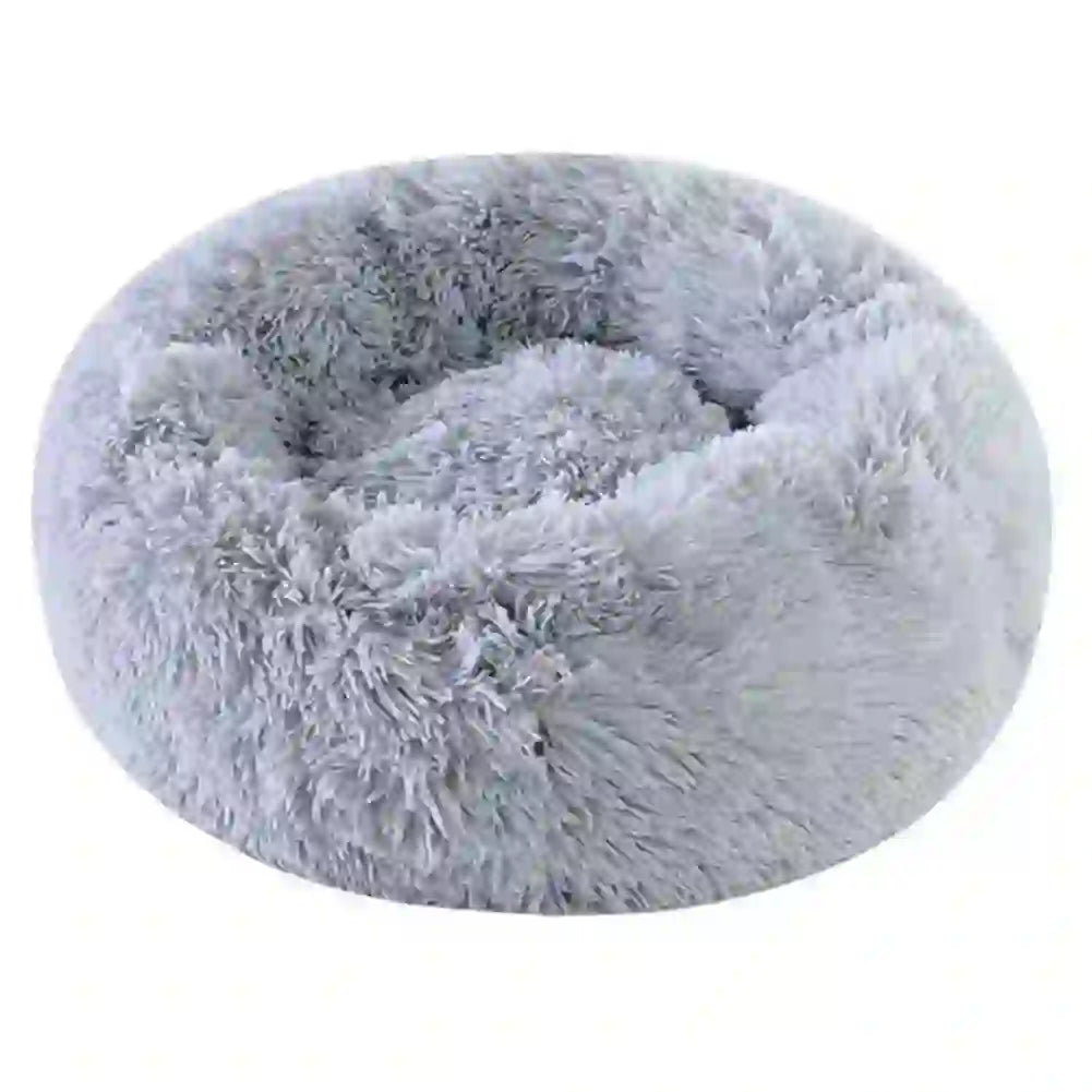 Cozy Faux Fur Calming Round Bed for Pets