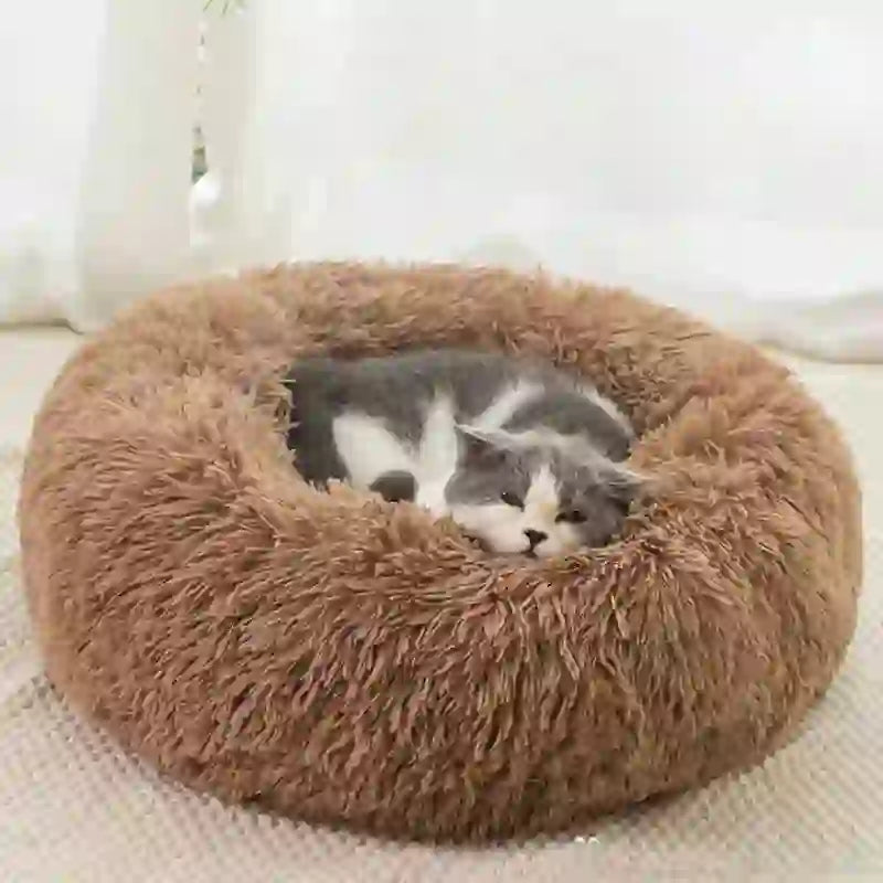 Cozy Striped Plush Round Bed for Dogs & Cats