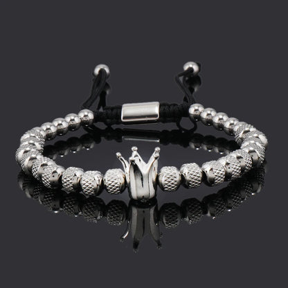 Elegant Luxury Crown Charm Bracelet - Unisex Stainless Steel Beads Jewelry for Couples